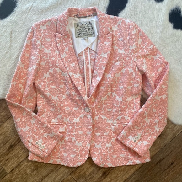 Jack Wills Jackets & Blazers - Jack Wills Coral Jacquard Print Fairlawn Blazer